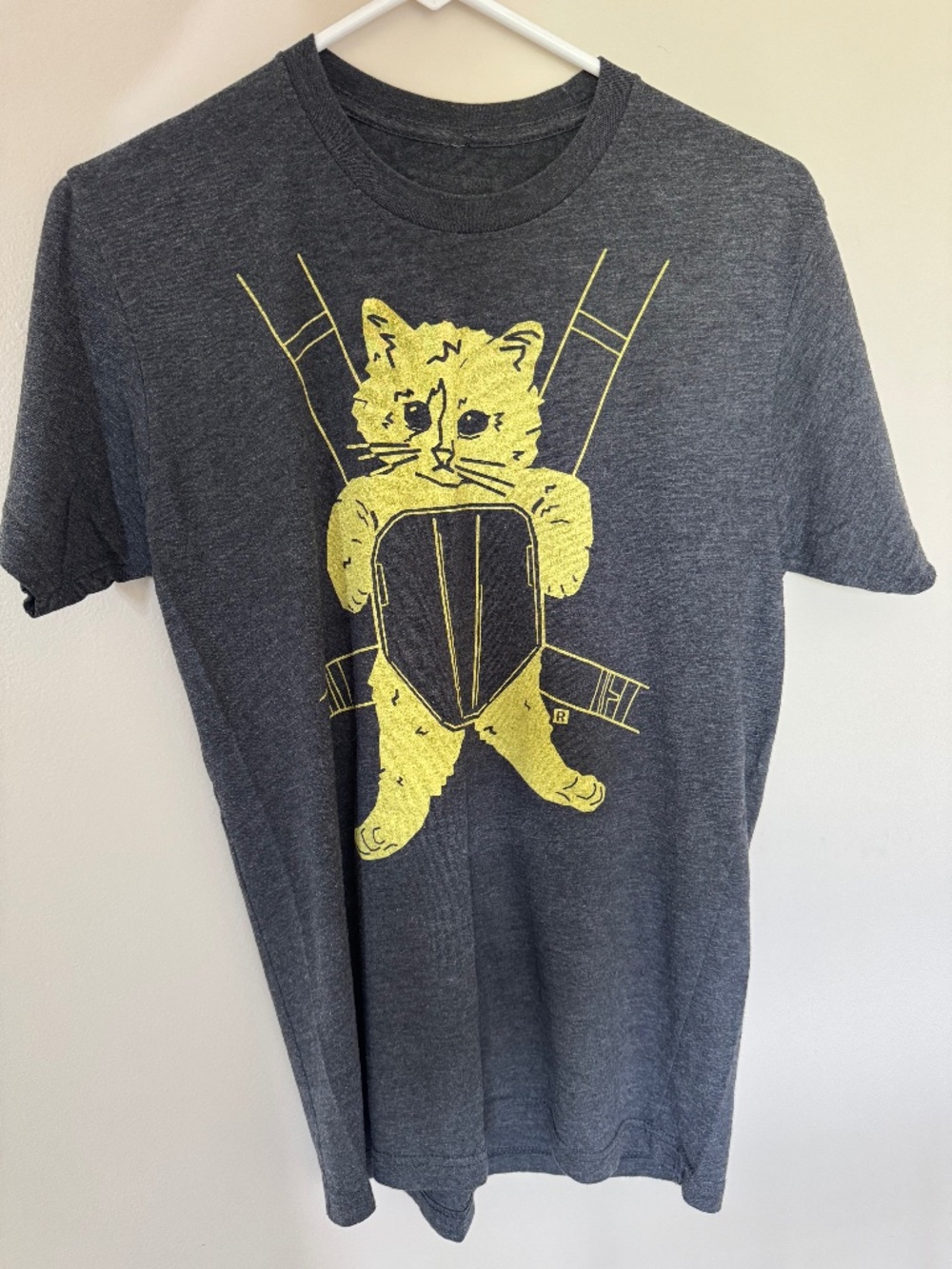 Raygun Des Moines Yellow & Gray Cat Backpack Graphic T